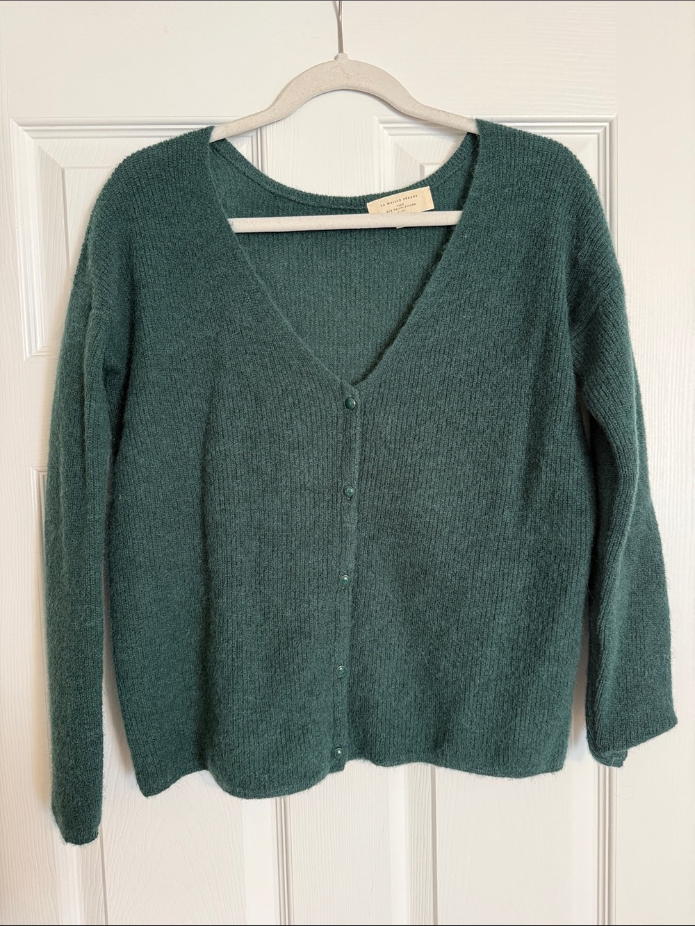 Sezane Mid Mohair Teal Green V-Neck Button Cardigan